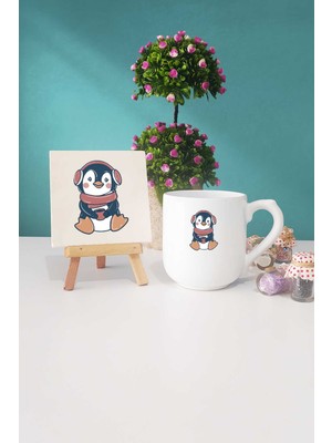 Hedizu Tatlı Penguen Oval Kupa Bardak Dekoratif Taş