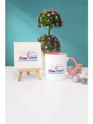 Hedizu Fen ve Teknoloji Öğretmeni Pembe Kupa Bardak Dekoratif Taş