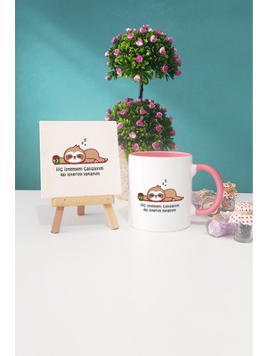 Hedizu Hiç Istemem Çalışayım Pembe Kupa Bardak Dekoratif Taş