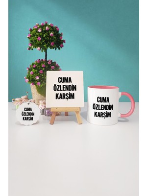 Hedizu Cuma Özlendin Karşim Pembe Kupa Bardak Dekoratif Taş Anahtarlık