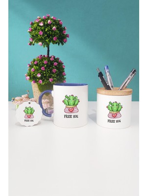 Hedizu Free Hug Kaktüs Lacivert Kupa Bardak Kalemlik Anahtarlık