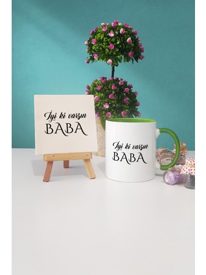 Hedizu Iyi Ki Varsın Baba Babaya Hediye Yeşil Kupa Bardak Dekoratif Taş