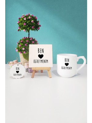 Hedizu Ben Kalp Öğretmenim Öğretmenler Günü Hediyesi Oval Kupa Bardak Dekoratif Taş Anahtarlık