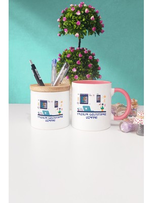 Hedizu Yazılım Geliştirme Uzmanı Pembe Kupa Bardak Kalemlik