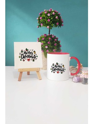 Hedizu Merry Christmas Yılbaşı Hediyesi Kırmızı Kupa Bardak Dekoratif Taş