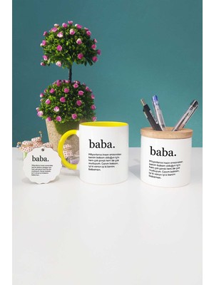 Hedizu Babaya Hediye Baba Sarı Kupa Bardak Kalemlik Anahtarlık