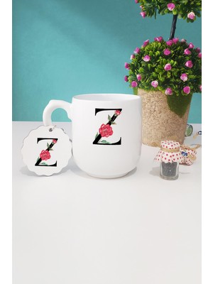 Hedizu Çiçek Desenli Z Harfli Oval Kupa Bardak Anahtarlık