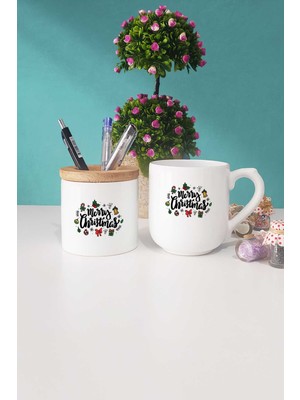 Hedizu Merry Christmas Yılbaşı Hediyesi Oval Kupa Bardak Kalemlik