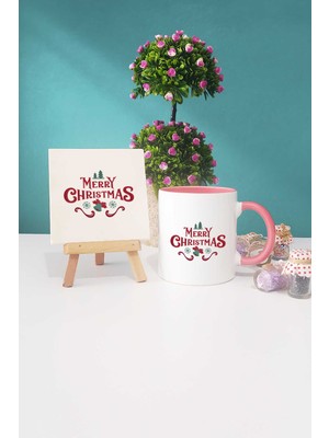 Hedizu Merry Christmas Yılbaşı Hediyesi Pembe Kupa Bardak Dekoratif Taş