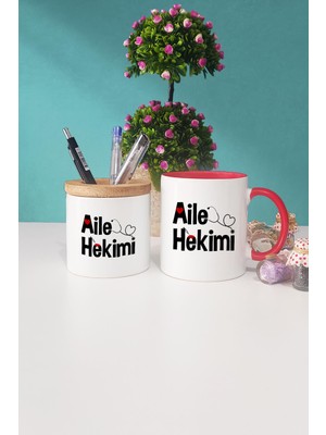 Hedizu Aile Hekimi Doktora Hediye Kırmızı Kupa Bardak Kalemlik