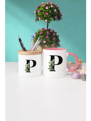 Hedizu Botanik P Harfli Pembe Kupa Bardak Kalemlik