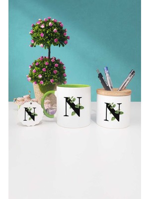 Hedizu Botanik N Harfli Yeşil Kupa Bardak Kalemlik Anahtarlık
