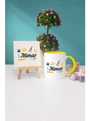 Hedizu Mimara Hediye Mimar Sarı Kupa Bardak Dekoratif Taş