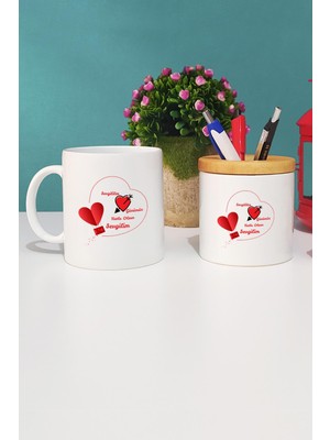 Hedizu Sevgililer Günü Hediyesi Kupa Bardak Beyaz ve Kalemlik