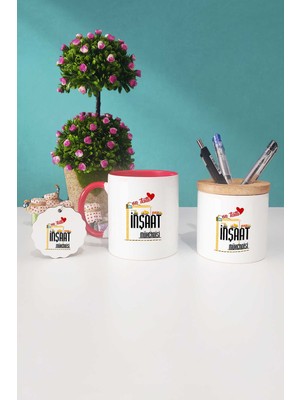 Hedizu En Tatlı Inşaat Mühendisi Hediye Kırmızı Kupa Bardak Kalemlik Anahtarlık