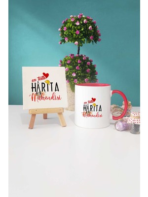 Hedizu En Tatlı Harita Mühendisi Kırmızı Kupa Bardak Dekoratif Taş