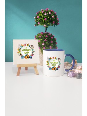 Hedizu Veteriner Hekime Hediye Veteriner Hekim Lacivert Kupa Bardak Dekoratif Taş