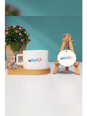 Hedizu Doktora Hediye Hekim Ahşap Altlıklı Fincan ve Anahtarlık