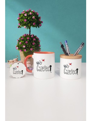 Hedizu Gazeteci Turuncu Kupa Bardak Kalemlik Anahtarlık