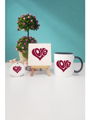 Hedizu Love Kalp Sevgiliye Hediye Siyah Kupa Bardak Dekoratif Taş Anahtarlık