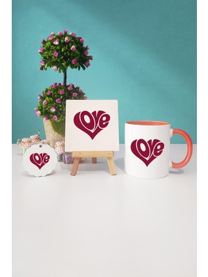 Hedizu Love Kalp Sevgiliye Hediye Turuncu Kupa Bardak Dekoratif Taş Anahtarlık