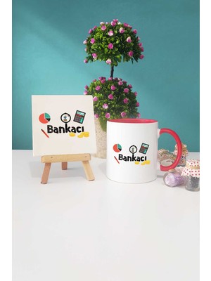 Hedizu Bankacıya Hediye Bankacı Kırmızı Kupa Bardak Dekoratif Taş