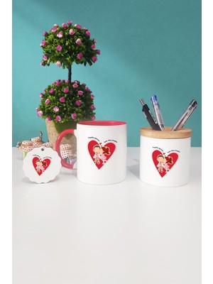 Hedizu Sevgililer Günü Hediyesi Kırmızı Kupa Bardak Kalemlik Anahtarlık