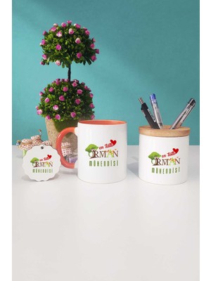 Hedizu En Tatlı Orman Mühendisi Hediye Turuncu Kupa Bardak Kalemlik Anahtarlık