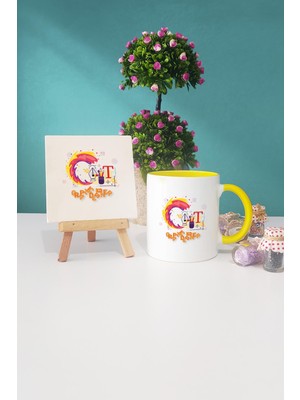 Hedizu Grafikere Hediye Grafiker Sarı Kupa Bardak Dekoratif Taş