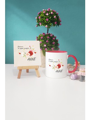 Hedizu Baharın En Güzel Çiçeğisin Anne Kırmızı Kupa Bardak Dekoratif Taş