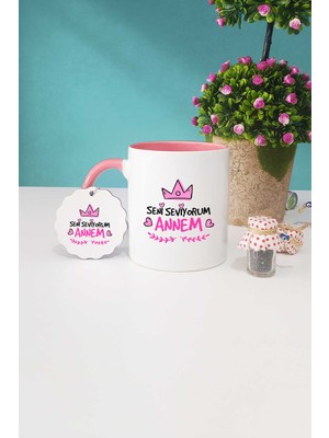 Hedizu Anneye Doğum Günü Hediyesi Pembe Kupa Bardak Anahtarlık