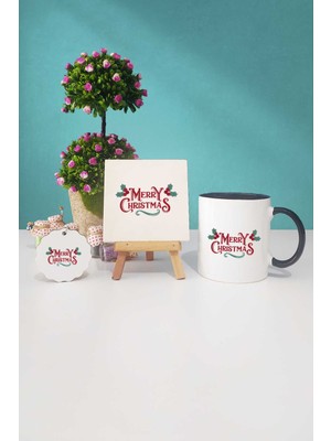 Hedizu Merry Christmas Yılbaşı Hediyesi Siyah Kupa Bardak Dekoratif Taş Anahtarlık