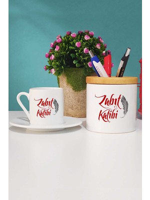 Hedizu Zabıt Katibi Hediye Türk Kahvesi Fincanı Beyaz ve Kalemlik