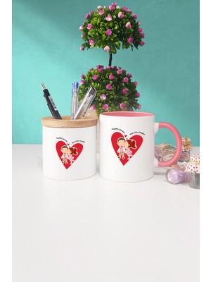 Hedizu Sevgililer Günü Hediyesi Pembe Kupa Bardak Kalemlik