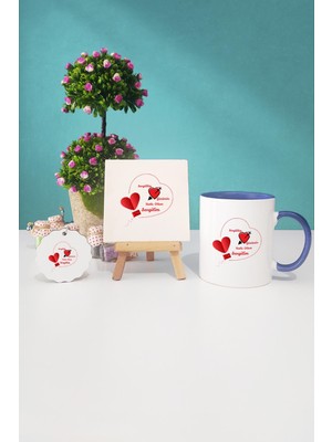 Hedizu Sevgililer Günü Hediyesi Lacivert Kupa Bardak Dekoratif Taş Anahtarlık