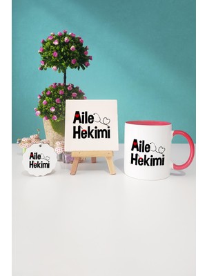 Hedizu Aile Hekimi Doktora Hediye Kırmızı Kupa Bardak Dekoratif Taş Anahtarlık