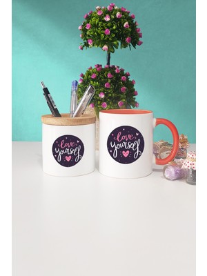 Hedizu Love Yourself Turuncu Kupa Bardak Kalemlik