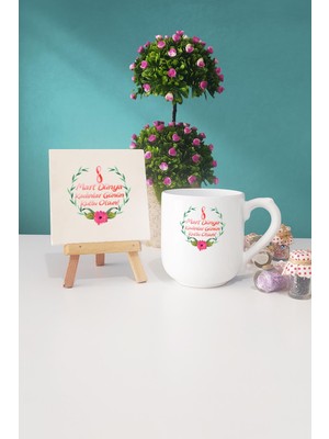 Hedizu 8 Mart Dünya Kadınlar Günü Hediyesi Oval Kupa Bardak Dekoratif Taş