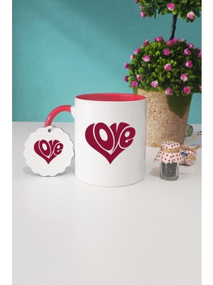 Hedizu Love Kalp Sevgiliye Hediye Kırmızı Kupa Bardak Anahtarlık
