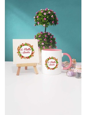 Hedizu Mutlu Seneler Yılbaşı Hediyesi Pembe Kupa Bardak Dekoratif Taş