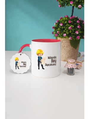 Hedizu Mühendise Hediye Mühendis Bey Kırmızı Kupa Bardak Anahtarlık