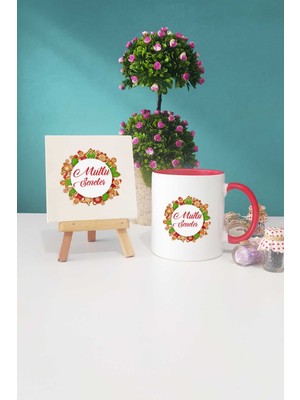 Hedizu Mutlu Seneler Yılbaşı Hediyesi Kırmızı Kupa Bardak Dekoratif Taş