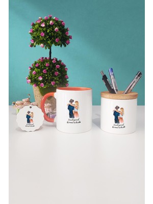 Hedizu Sevgiliye Hediye Turuncu Kupa Bardak Kalemlik Anahtarlık