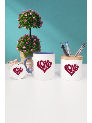 Hedizu Love Kalp Sevgiliye Hediye Lacivert Kupa Bardak Kalemlik Anahtarlık