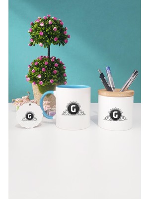 Hedizu G Harfli Mavi Kupa Bardak Kalemlik Anahtarlık