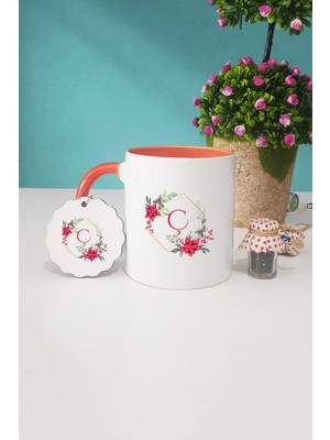 Hedizu Çiçekli Ç Harfli Turuncu Kupa Bardak Anahtarlık