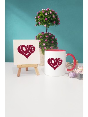 Hedizu Love Kalp Sevgiliye Hediye Kırmızı Kupa Bardak Dekoratif Taş