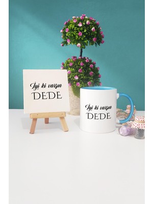 Hedizu Iyi Ki Varsın Dede Dedeye Hediye Mavi Kupa Bardak Dekoratif Taş