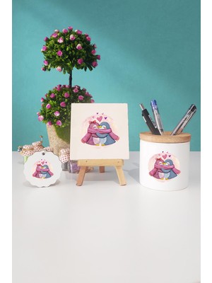 Hedizu Sevgililer Günü Hediyesi Penguenler Dekoratif Taş Anahtarlık Kalemlik