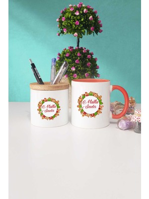 Hedizu Mutlu Seneler Yılbaşı Hediyesi Turuncu Kupa Bardak Kalemlik